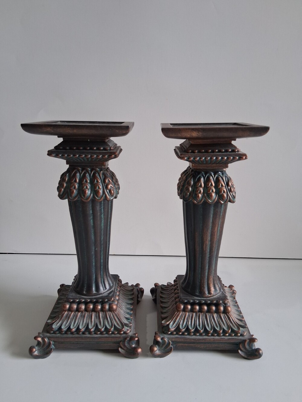Vintage PartyLite Regal Candle Holders Pair 10" Bronze Copper Patina